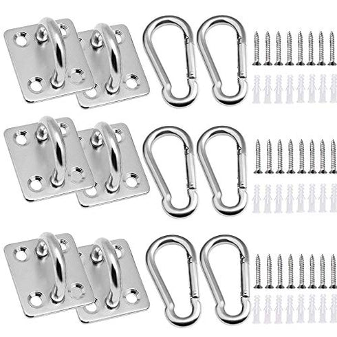 12Pcs M6 304 Stainless Steel Oblong Eye Pad Plate and Snap Hook Carabiner Clips, Marine Hardware Staple Hook Loop and Screws Accessories
